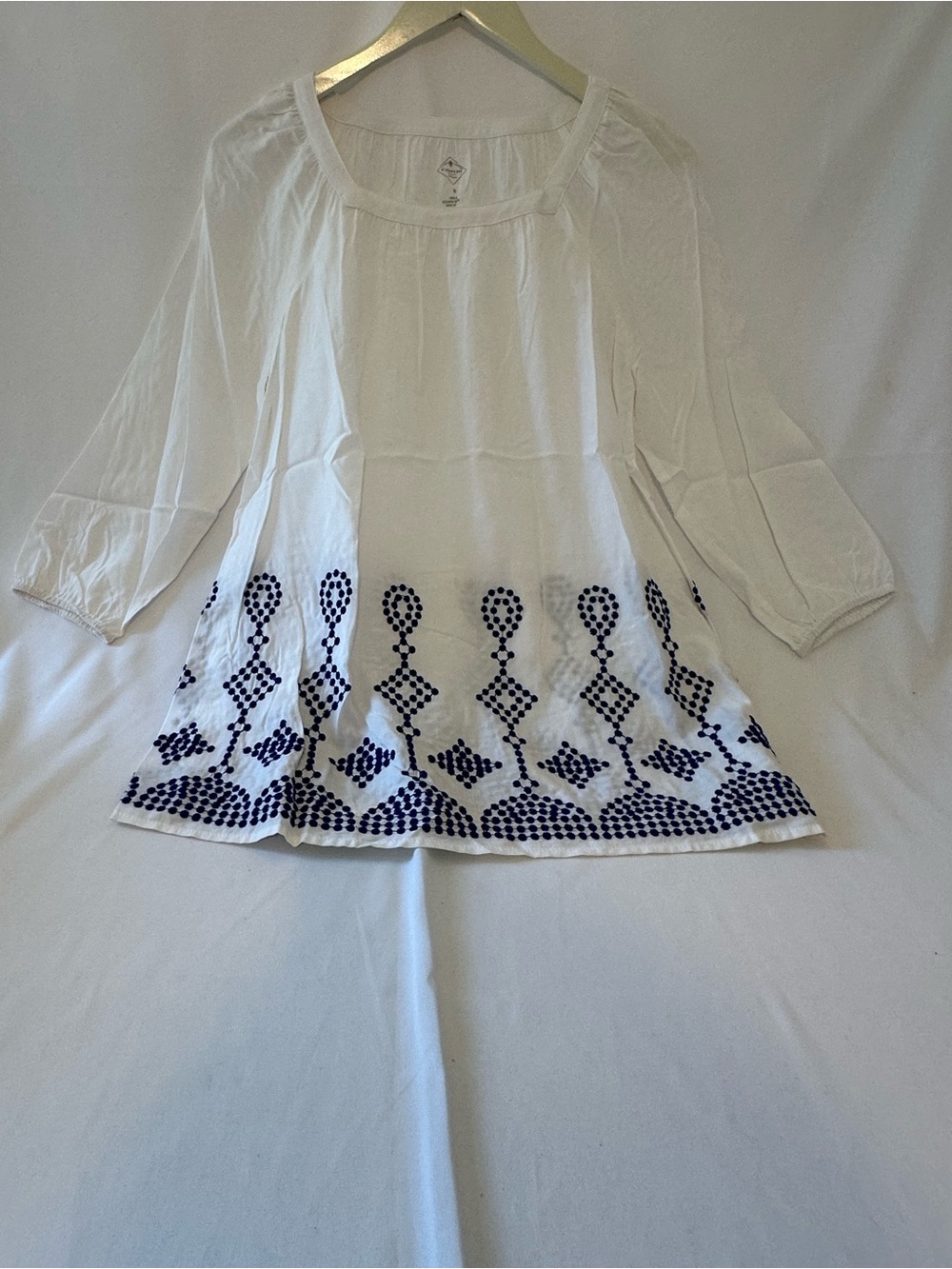 St. John's Bay White Tunic with Navy Geometric Embroidery
